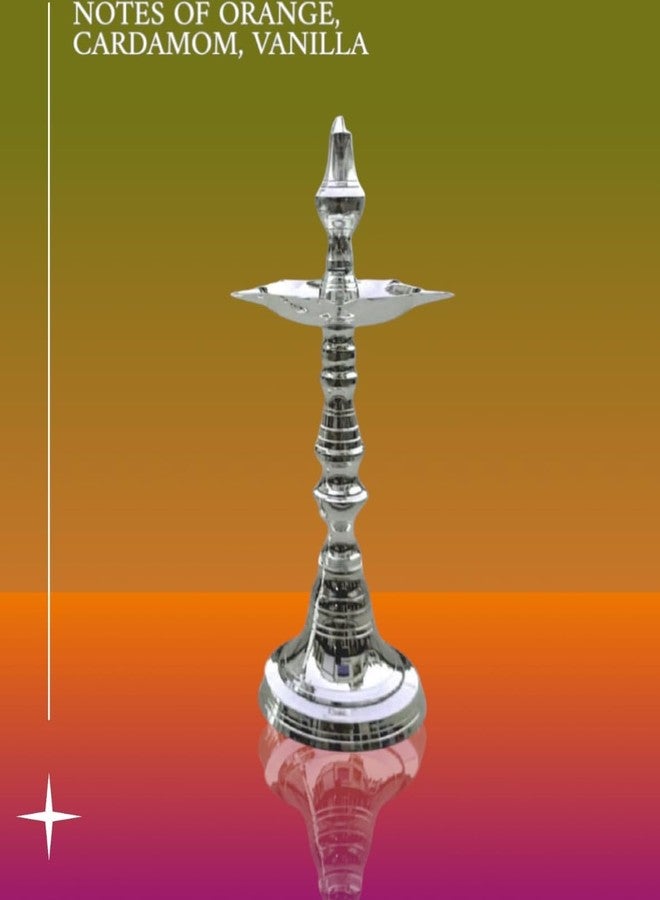 Denique Silver Plated Brass Kerala Samai Diya Deepam Deepak Traditional Diya Lamp Vilakku for Pooja and Gifting Purpose (1pc) - Image 2